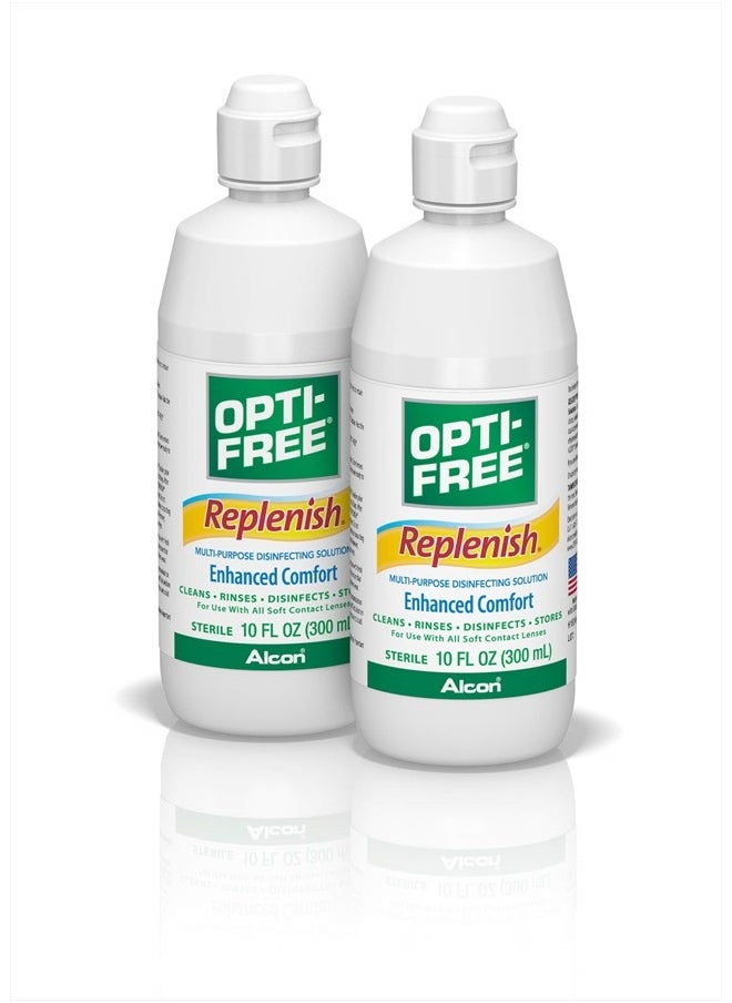 Opti-Free Replenish Multi-Purpose Disinfecting Solution with Lens Case, Twin Pack, 10-Fluid Ounces Each - 2 Count(Pack of 1)  - Image 2