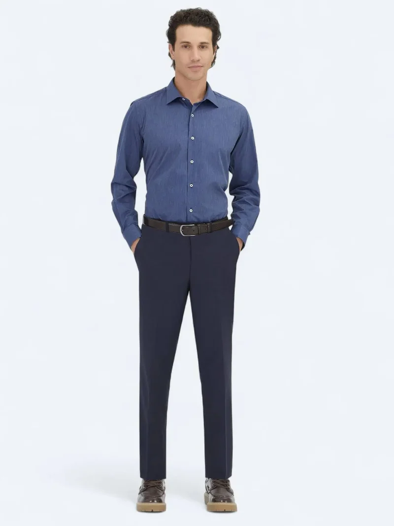 Kip Indigo Regular Fit Weaving Classical Cotton Blended Shirt