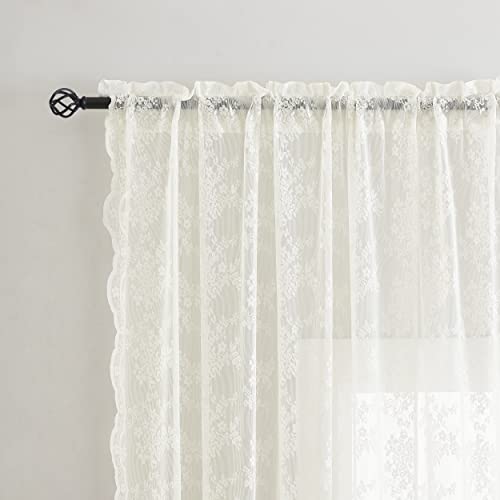 YJ YANJUN Vintage Lace Curtains 84 Inches Long-Romantic Flowers and Branch Sheer Lacy Curtains for Living Room French Door 1 Pair Rod Pocket, 52 x 84 Inch Ivory - Image 4