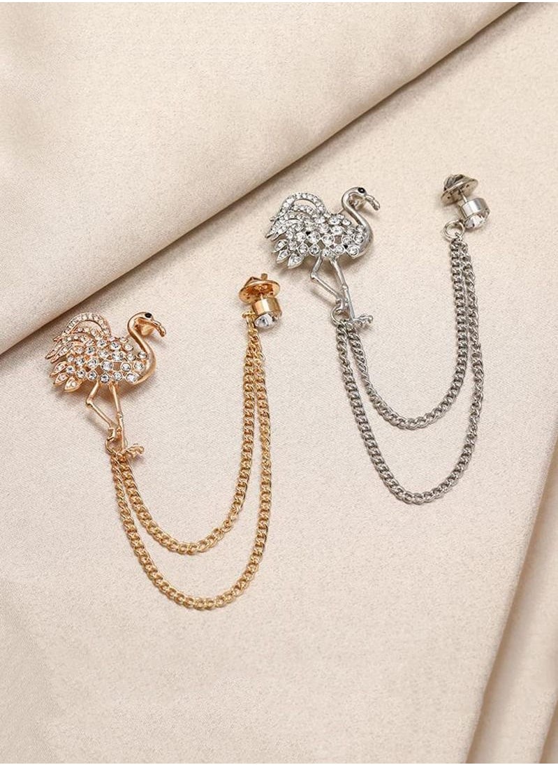 RARELY - 2 pieces of men's suit Brooch Gold Silver gem diamond lapel collar pin women's coat Brooch professional suit Brooch belt - Image 1