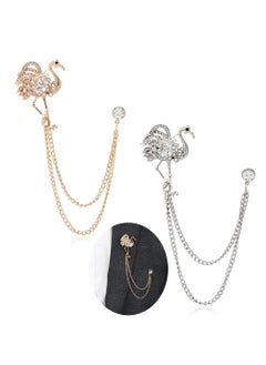 2 pieces of men's suit Brooch Gold Silver gem diamond lapel collar pin women's coat Brooch professional suit Brooch belt