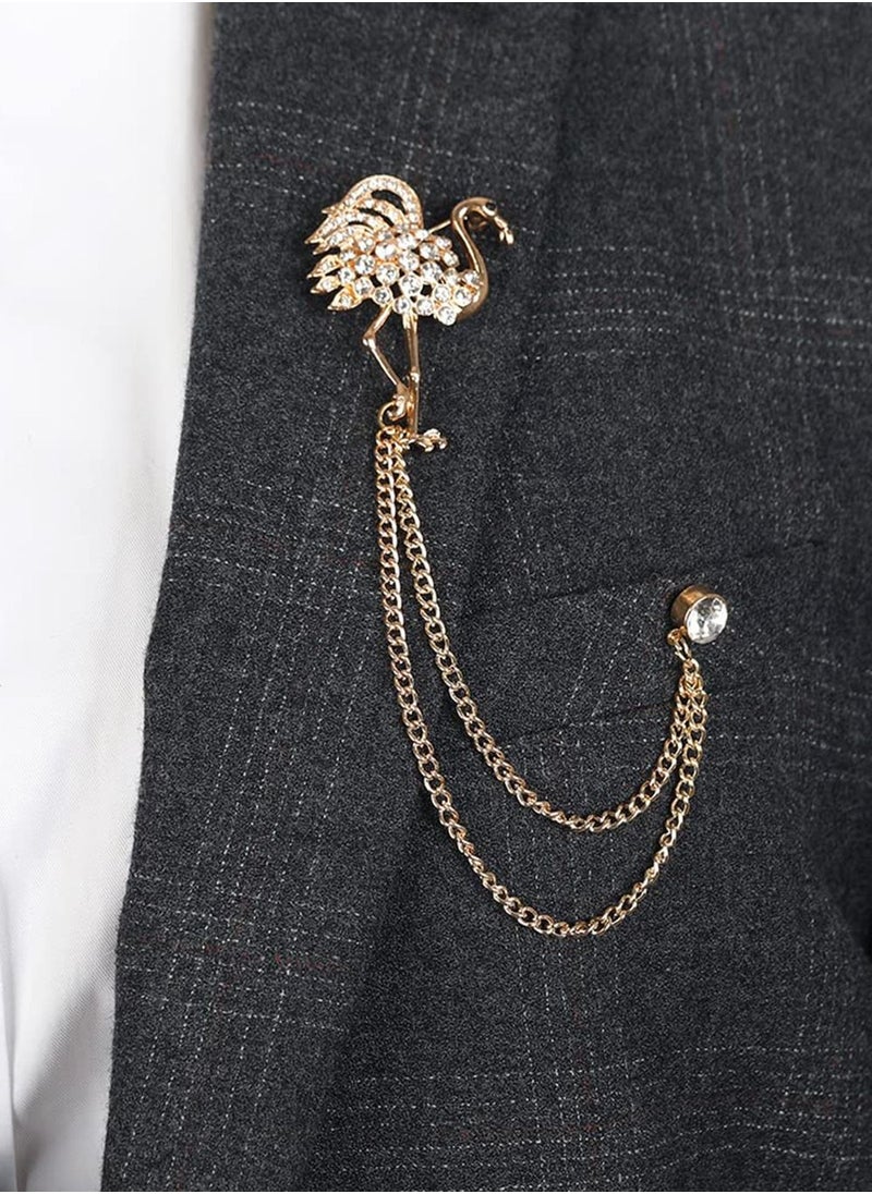 RARELY - 2 pieces of men's suit Brooch Gold Silver gem diamond lapel collar pin women's coat Brooch professional suit Brooch belt - Image 1
