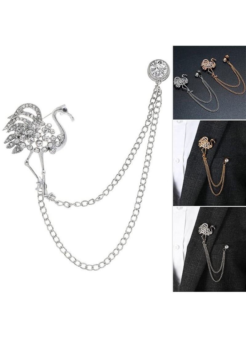 RARELY - 2 pieces of men's suit Brooch Gold Silver gem diamond lapel collar pin women's coat Brooch professional suit Brooch belt - Image 1