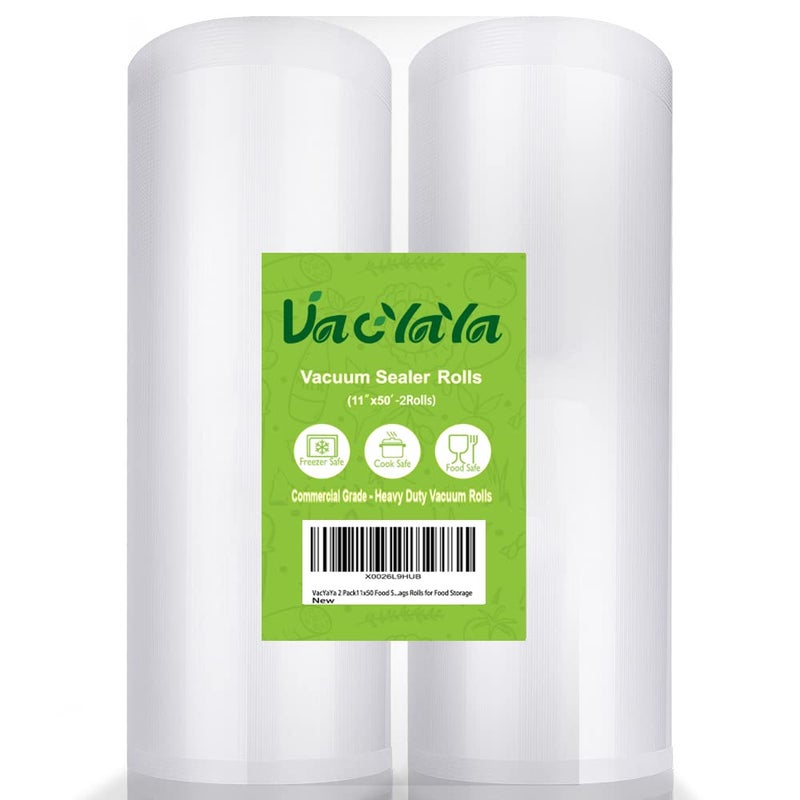 VacYaYa 2 Pack 11x50 Total 100 feet Vacuum Sealer Bags Rolls with BPA Free and Heavy DutyCommercial Grade Vaccume Seal Bags Rolls Work with Any Types Vacuum Sealer
