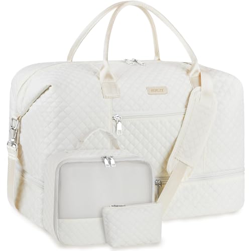 ITIEZY Weekender Bag for Women Travel Duffel Bag - Carry On Overnight Bag with Shoe Compartment Large Nylon Duffle Tote Bag 21.5" with Toiletry Bag for Traveling Business Weekend Trip 3Pcs Set - Image 1