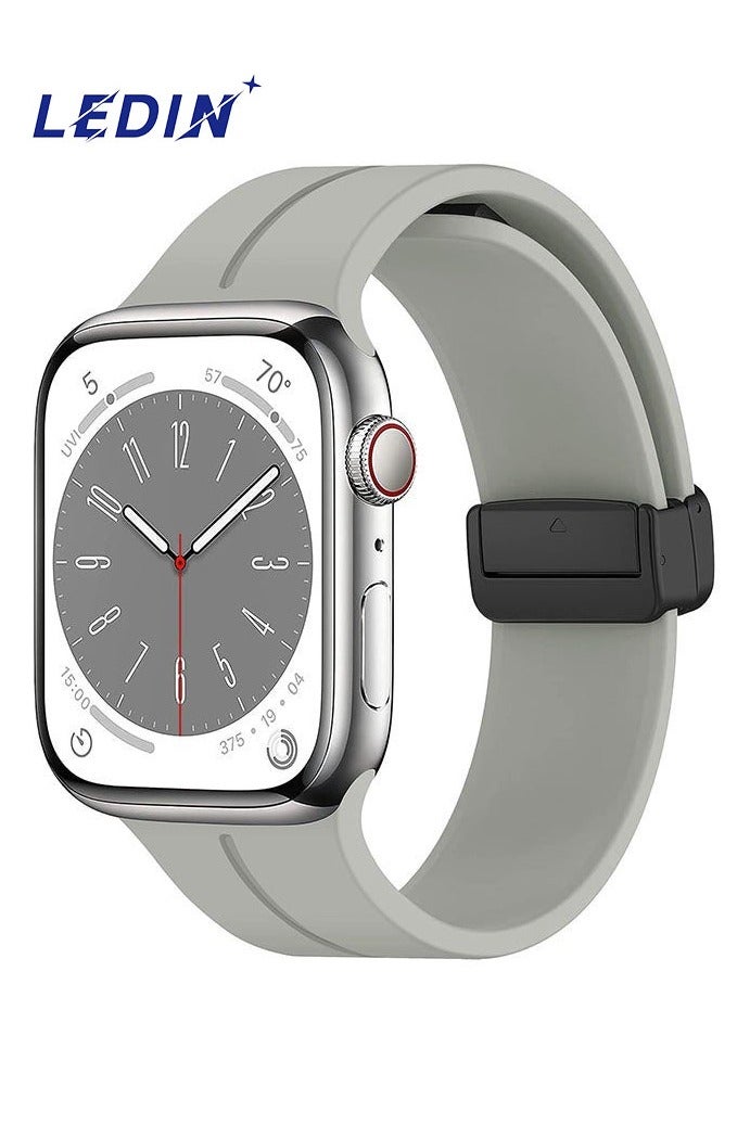 LEDIN Universal Magnetic Silicone Watch Band – Quick Release Sport Strap 38/40/41mm, Waterproof Replacement Band for Smartwatches & Analog Watches(Grey) - Image 1