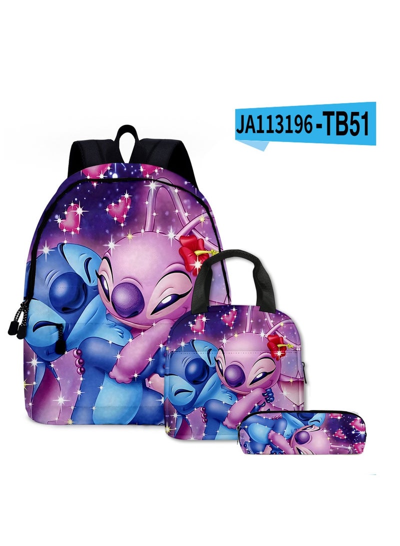 New Cartoon Stitch Backpack School Bag Children's Lunch Bag Pencil Bag Three-Piece Set For Primary And Secondary School Students 30*40*17cm