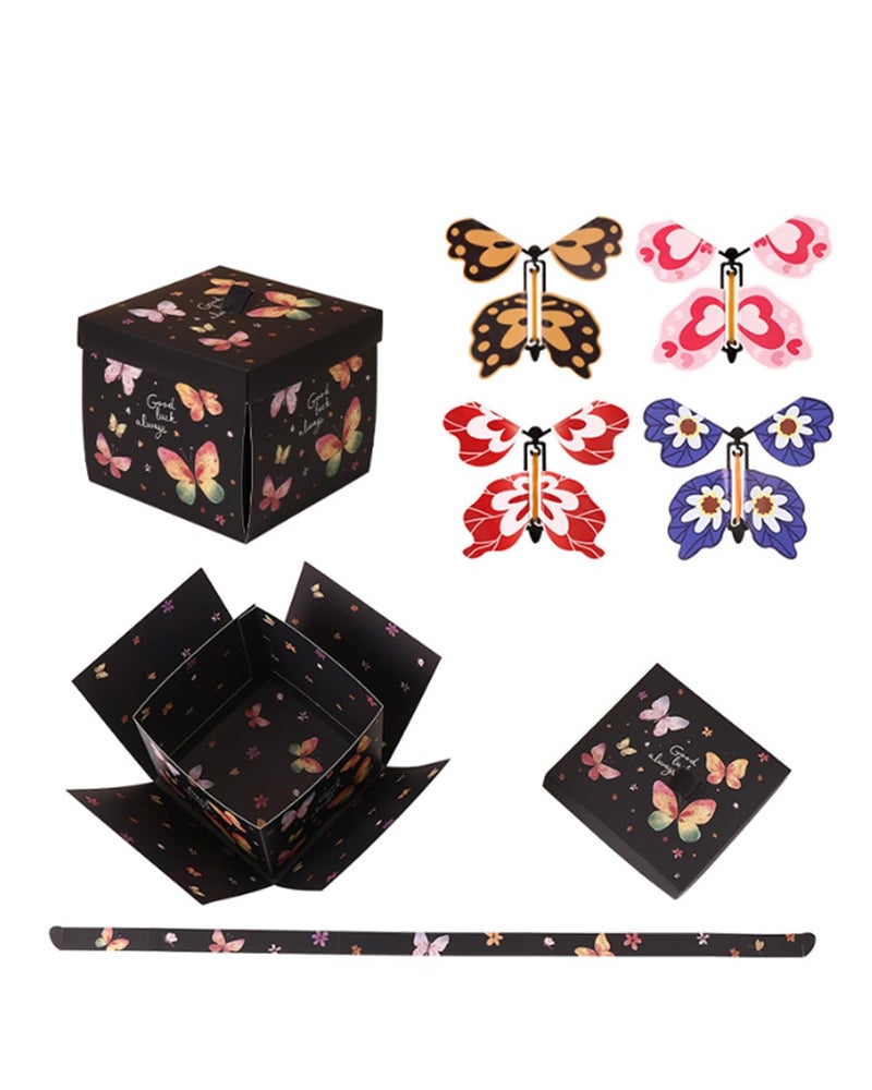 KalamkariX Flying Butterfly Mystical Box, Magical Gift for Valentine's Day, Birthday Party Mystical, Interactive Toy for Kids, Includes 1 Black Box and 4 Butterflies, Gift Boxs for Birthday, Flying Butterfly Toy - Image 1