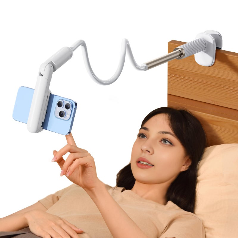 nediea Phone Holder for Bed, Gooseneck Cell Phone Stand with Clamp Mount, 900Â° Rotation Overhead Lazy Bracket with Flexible Long Arm, Compatible with 4.7-7 Inches Cellphone (43.3 Inches Length) - Image 1