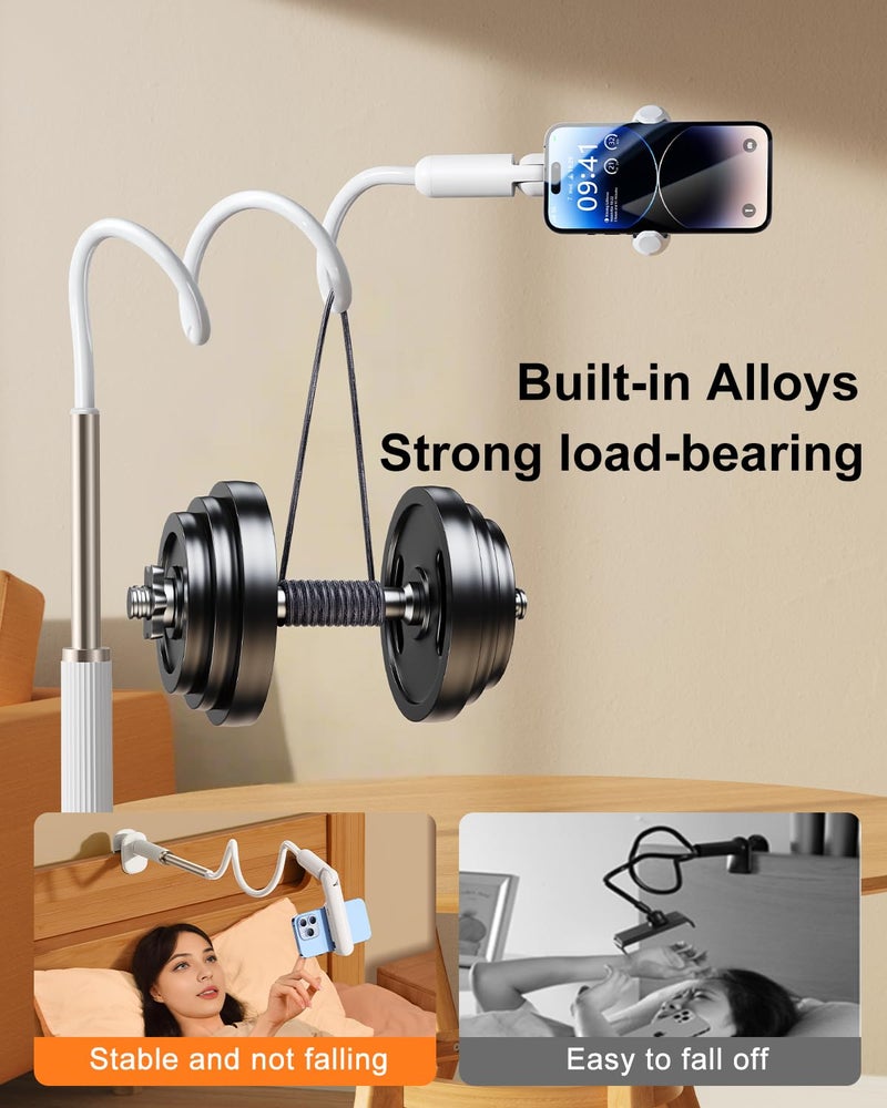 nediea Phone Holder for Bed, Gooseneck Cell Phone Stand with Clamp Mount, 900Â° Rotation Overhead Lazy Bracket with Flexible Long Arm, Compatible with 4.7-7 Inches Cellphone (43.3 Inches Length) - Image 3