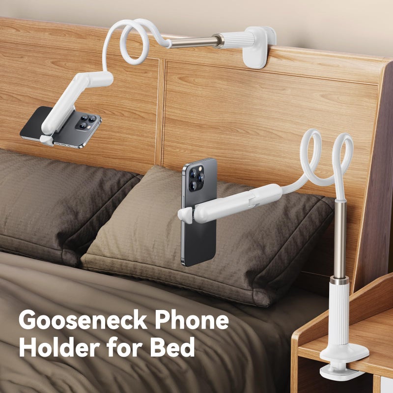 nediea Phone Holder for Bed, Gooseneck Cell Phone Stand with Clamp Mount, 900Â° Rotation Overhead Lazy Bracket with Flexible Long Arm, Compatible with 4.7-7 Inches Cellphone (43.3 Inches Length) - Image 5