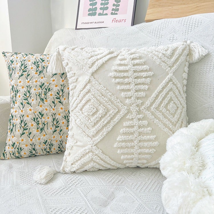 Embroidery Daisy Floral Pillow Cover - Image 2