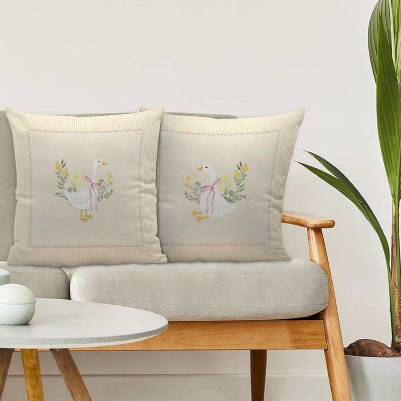 Nvotell Coquette Pink Bow Floral Goose Pillow Covers 18x18, Goose Nursery Decor, Vintage Flower Cute Geese Decorative Throw Pillow Case Covers for Baby Little Girls Room Bedroom, Set of 2 - Image 3