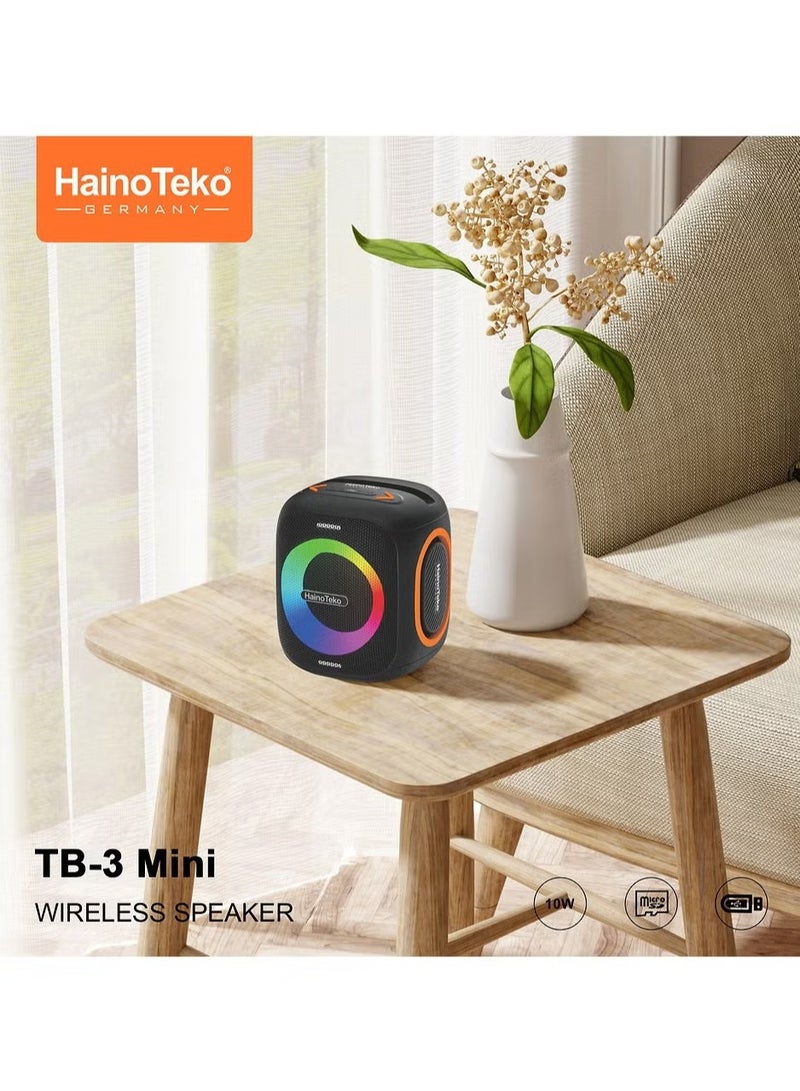 Haino Teko TB-3 Mini Wireless Portable Speaker with RGB Lighting, 10W Output Power, and Multi-Functional Control – Compact and Powerful Sound in Black - Image 2