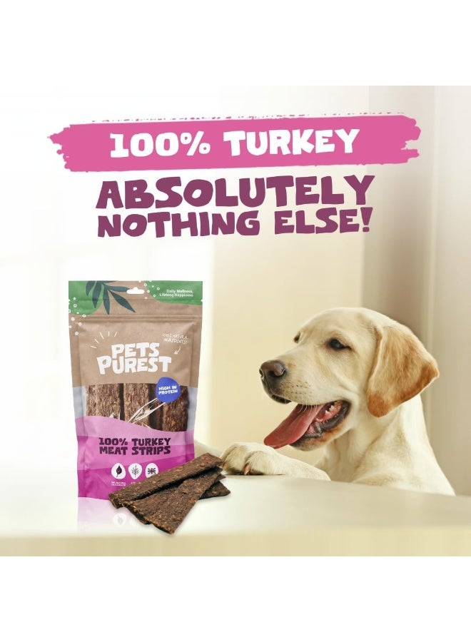 Pets Purest Turkey Dog Treats, Air-Dried Turkey Meat Strips - 100% Natural Dog Chews, Grain Free, Raw, Low Fat Dog Treats Suitable for Puppy & Senior - 100g - Image 2