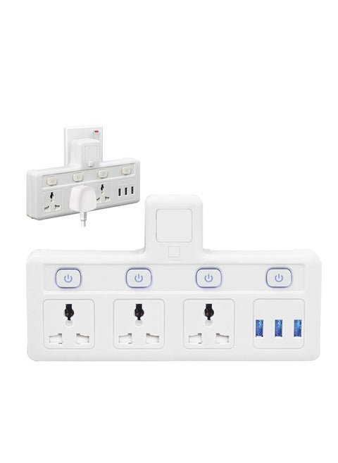 Power Adapter Multi Plug Extension with 4 Ways Night Light, Extender Wall Charger Socket Multiple Electrical Outlet Adaptor, Charging Station for Home, Office -3 Way + 3 USB without Night Light