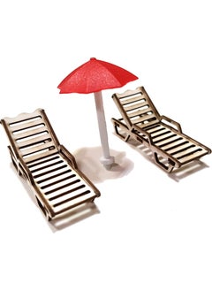 Vox Art 3-Piece Model Wooden Sunbed & Umbrella 1:50 Scale (Vım-50) 