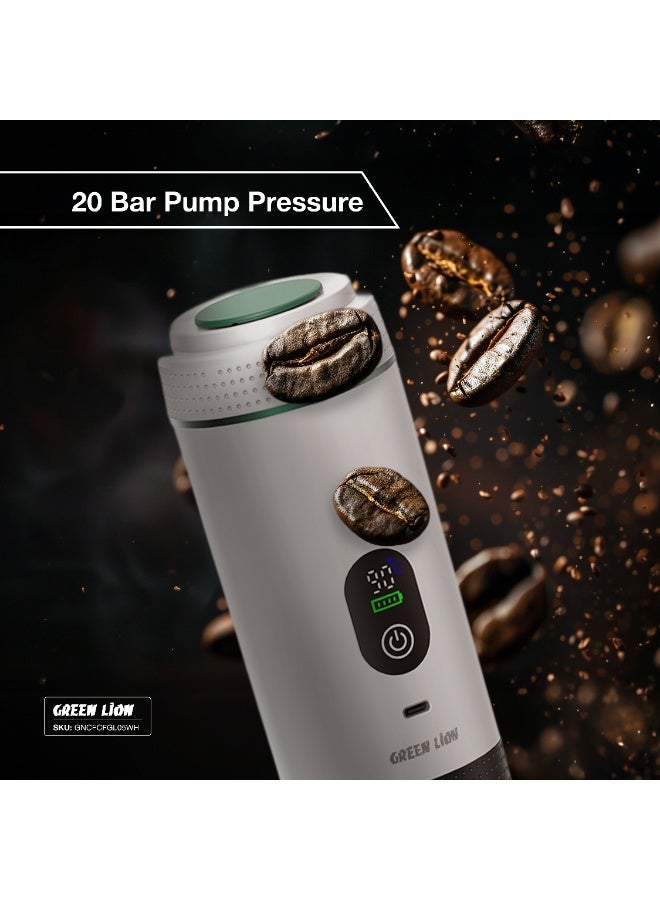 GREEN LION CAFFEX Coffee Maker 72W with Hot and Cold Extraction / 150mL Cup Capacity / 20 Bar Pump Pressure / 80mL Water Tank / 70 Sec Extraction / 4-5 Min Heating Time / Type-C Charging / LED Display - White - Image 3