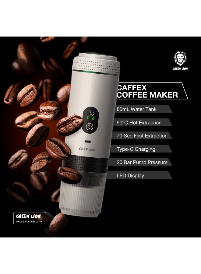 GREEN LION CAFFEX Coffee Maker 72W with Hot and Cold Extraction / 150mL Cup Capacity / 20 Bar Pump Pressure / 80mL Water Tank / 70 Sec Extraction / 4-5 Min Heating Time / Type-C Charging / LED Display - White - Image 2