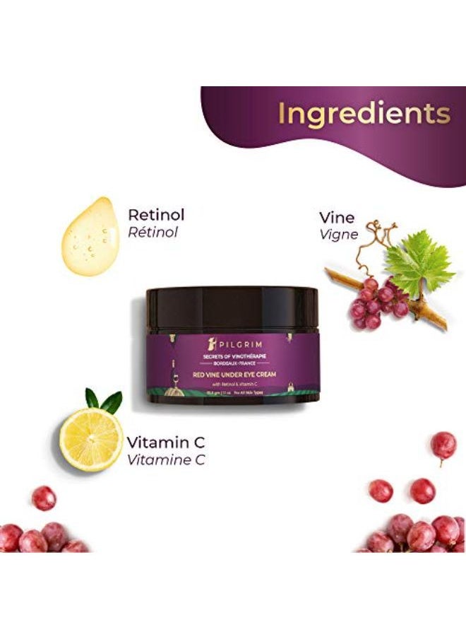 Red Vine Under Eye Cream With Retinol & Vit C For Dark Circles, Wrinkles, Fine Lines, Puffy Eyes, For Normal, Oily, All Skin Type, Combination, Dry Skin And Men And Women - 30G