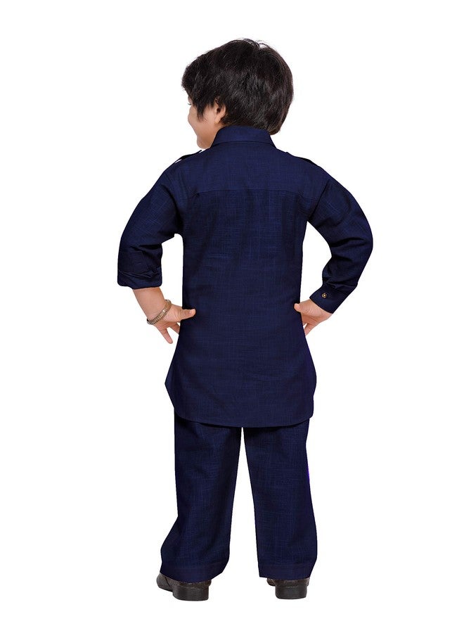 AJ DEZINES Kids Cotton Full Sleeve Solid Blue Pathani Suit Set for Boys - Ethnic Wear | Traditional | Festival Wear for boys - Regular Fit - Image 2