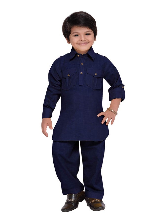 AJ DEZINES Kids Cotton Full Sleeve Solid Blue Pathani Suit Set for Boys - Ethnic Wear | Traditional | Festival Wear for boys - Regular Fit - Image 1