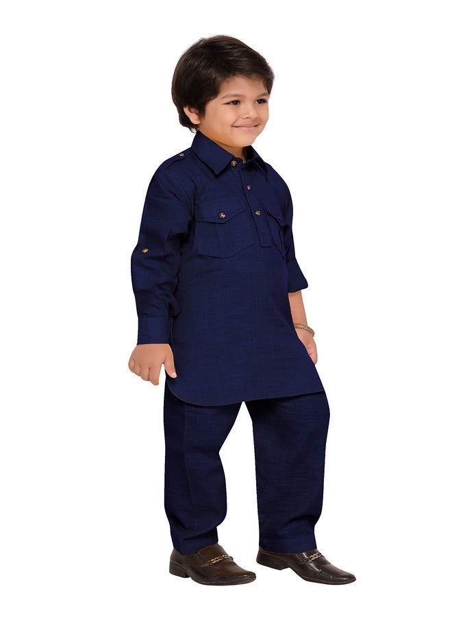 AJ DEZINES Kids Cotton Full Sleeve Solid Blue Pathani Suit Set for Boys - Ethnic Wear | Traditional | Festival Wear for boys - Regular Fit - Image 3