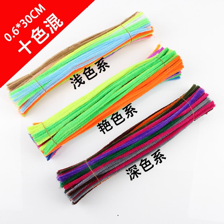 Ten-Color Mixed Diy Velvet Strip Children'S Handmade Wool Root Twist Bar Wool Strip 100/Set Light Color Bright Color Dark Color - Image 2