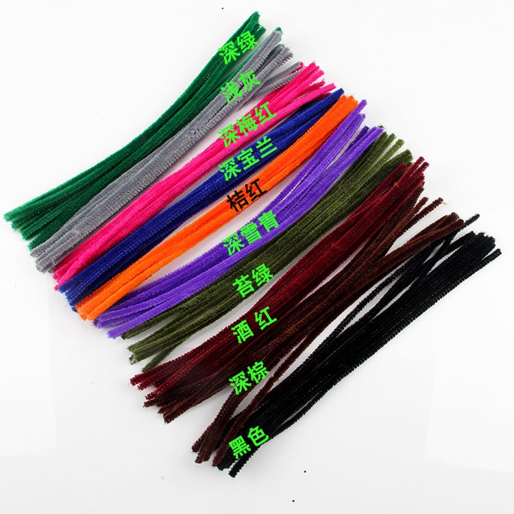 Ten-Color Mixed Diy Velvet Strip Children'S Handmade Wool Root Twist Bar Wool Strip 100/Set Light Color Bright Color Dark Color - Image 4