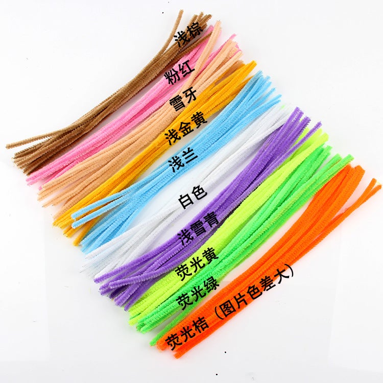 Ten-Color Mixed Diy Velvet Strip Children'S Handmade Wool Root Twist Bar Wool Strip 100/Set Light Color Bright Color Dark Color - Image 3