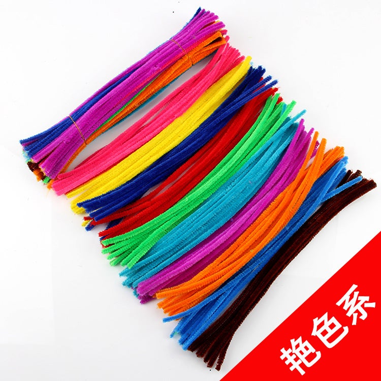 Ten-Color Mixed Diy Velvet Strip Children'S Handmade Wool Root Twist Bar Wool Strip 100/Set Light Color Bright Color Dark Color - Image 1