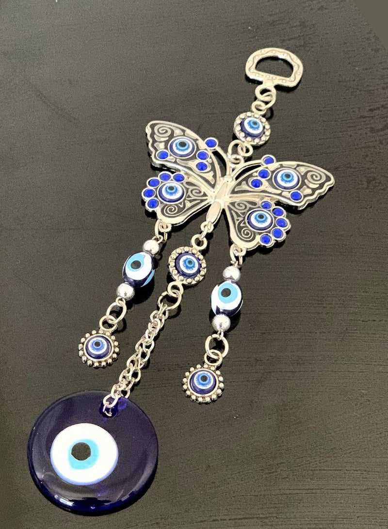 SYOSI Turkish Blue Eye with Butterfly Hanging Decoration Ornament, Blue Rhinestone Car Charm Rear View Mirror Wall Hanging Protection Home Decor Blessing Gift - Image 2
