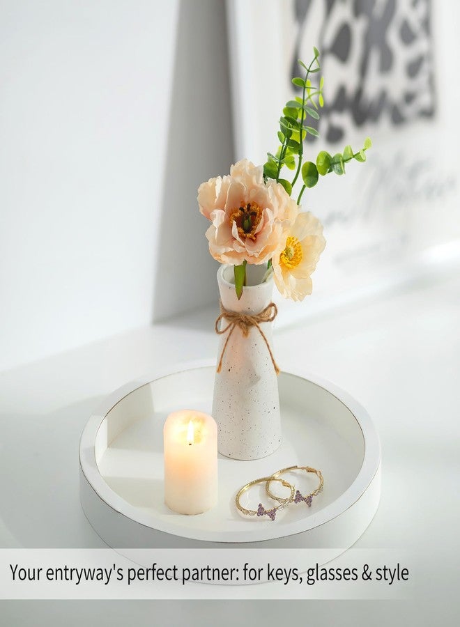 Hanobe Decorative Tray for Table Centrepiece: Minimalist Round Candle Plate for Living Room Coffee Table Ottoman - 28cm White Wooden Trays for Home Decors - Image 3