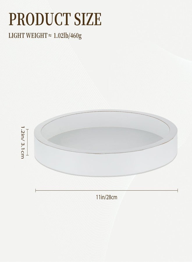 Hanobe Decorative Tray for Table Centrepiece: Minimalist Round Candle Plate for Living Room Coffee Table Ottoman - 28cm White Wooden Trays for Home Decors - Image 4
