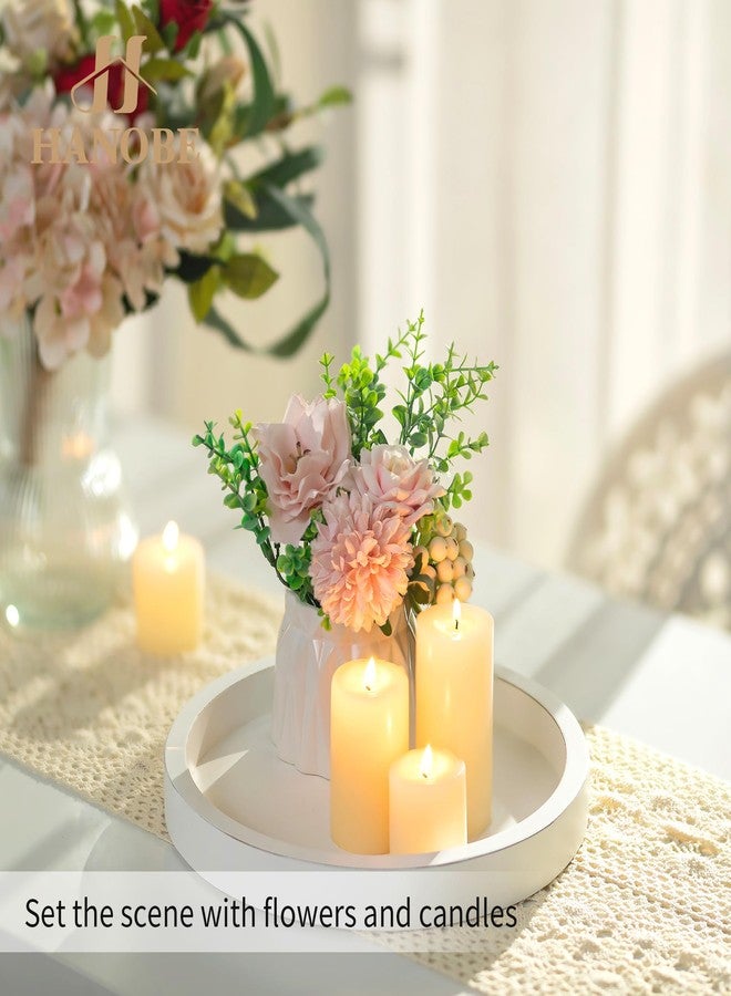 Hanobe Decorative Tray for Table Centrepiece: Minimalist Round Candle Plate for Living Room Coffee Table Ottoman - 28cm White Wooden Trays for Home Decors - Image 2