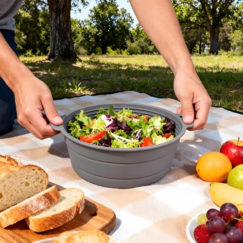 Fchil Collapsible Silicone Mixing Bowl, Food-Grade Foldable Travel Container, Large Collapsible Bowls for Camping Outdoor Hiking Storage Mixing, Grey (pot QY104) - Image 5