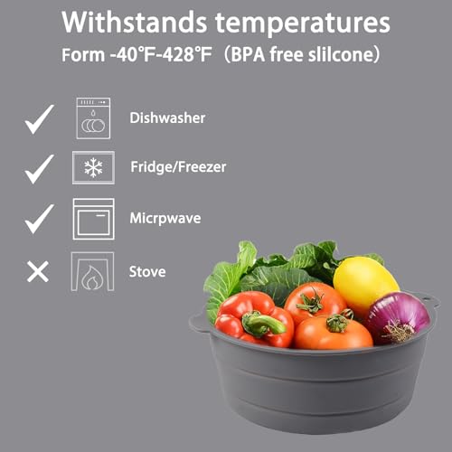Fchil Collapsible Silicone Mixing Bowl, Food-Grade Foldable Travel Container, Large Collapsible Bowls for Camping Outdoor Hiking Storage Mixing, Grey (pot QY104) - Image 4