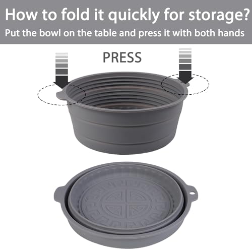 Fchil Collapsible Silicone Mixing Bowl, Food-Grade Foldable Travel Container, Large Collapsible Bowls for Camping Outdoor Hiking Storage Mixing, Grey (pot QY104) - Image 3