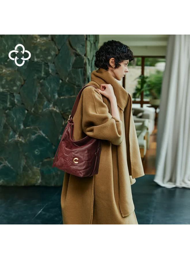 Cassile Celebrity Style Casile Tote Bag For Women Vegetable Tanned Cowhide Commuter Light Luxury Crossbody Bag Birthday Gift Qi Ji Red - Image 1