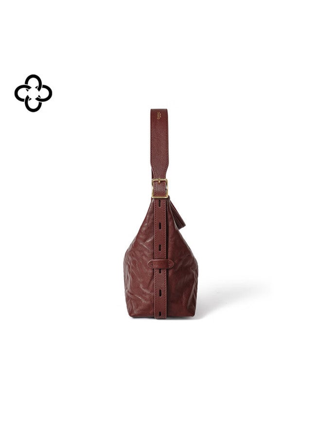 Cassile Celebrity Style Casile Tote Bag For Women Vegetable Tanned Cowhide Commuter Light Luxury Crossbody Bag Birthday Gift Qi Ji Red - Image 4