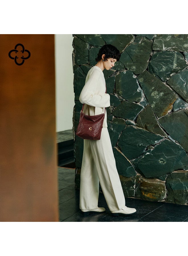 Cassile Celebrity Style Casile Tote Bag For Women Vegetable Tanned Cowhide Commuter Light Luxury Crossbody Bag Birthday Gift Qi Ji Red - Image 3