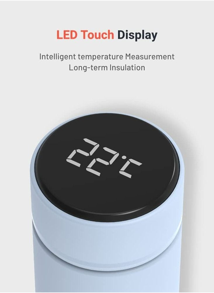 PRIME - Smart Water Bottle Cup by Porodo With Temperature Indicator Up to 12 Hours of Thermal Insulation Sports Drink Flasks 500ml Touch Sensitive Display Non-Slip Base 17 Oz Blue - Image 1