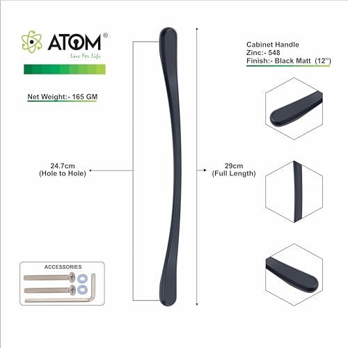 Atom 11.8 Inch Zinc Handle | Black Matt Finish | Wardrobe Grip, Drawer Fitting, Cupboard Knob, Cabinet Bar | Pack of 2 | CH-548 - Image 5