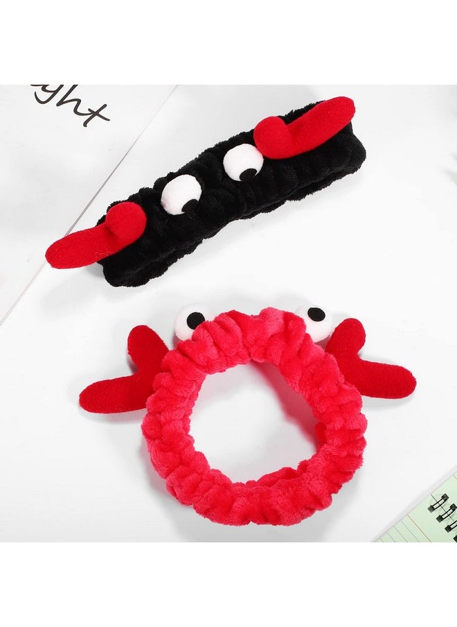 Beaupretty 2 Pieces Women Spa Headband Makeup Headband Cute Face Washing Headband Cartoon Crab Headband Coral Fleece Headwrap(Blackred)  - Image 5