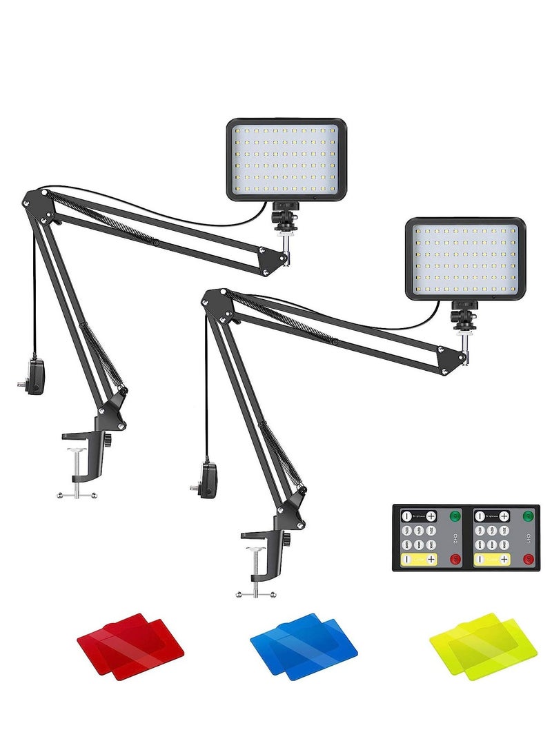 XiuWoo 2-Pack Flexible and Adjustable Desktop LED Dimmable 3200-5600K Video Light with Clamp Scissor Arm Stand With Remote Control and 3 Color Filters for Product Portrait Video Photography Video Conference Light - Image 1