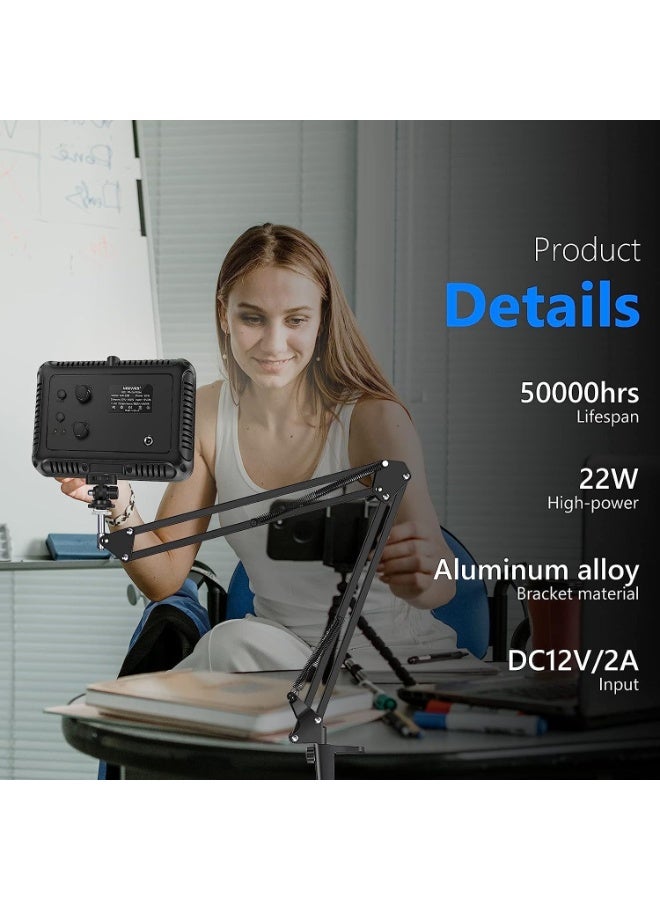 XiuWoo 2-Pack Flexible and Adjustable Desktop LED Dimmable 3200-5600K Video Light with Clamp Scissor Arm Stand With Remote Control and 3 Color Filters for Product Portrait Video Photography Video Conference Light - Image 4