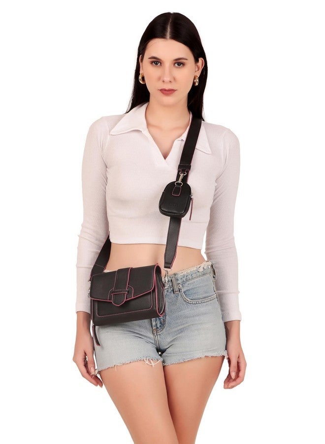 Ceres Cross Body Fit Sling Bag Women Use Travel office Business Faux Leather (Black) - Image 3