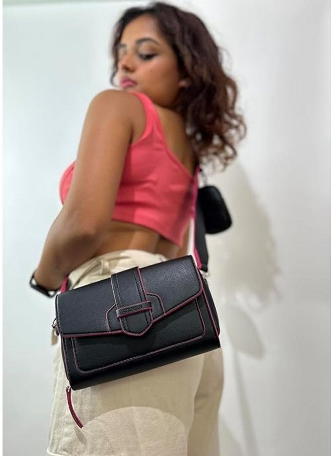 Ceres Cross Body Fit Sling Bag Women Use Travel office Business Faux Leather (Black) - Image 2