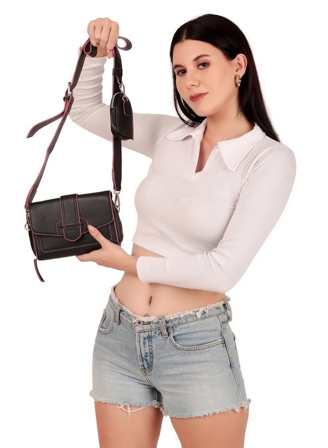 Ceres Cross Body Fit Sling Bag Women Use Travel office Business Faux Leather (Black) - Image 5