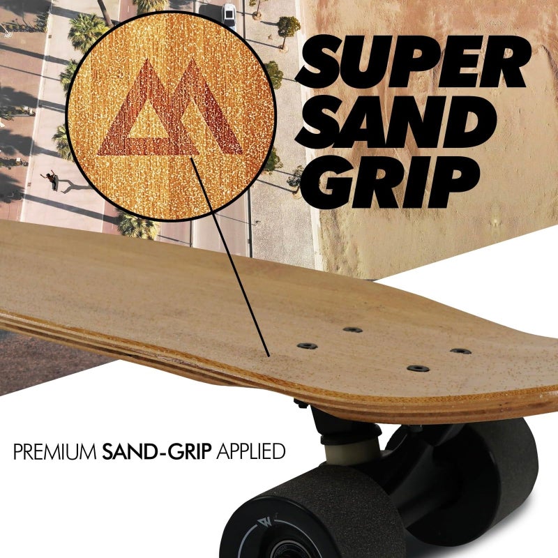 Magneto Mini Cruiser Skateboard - Portable Bamboo Mini Longboard - Double-Kick Concave Carving Skateboard - 27.5 in x 7.5 in Deck, Bamboo - Image 3